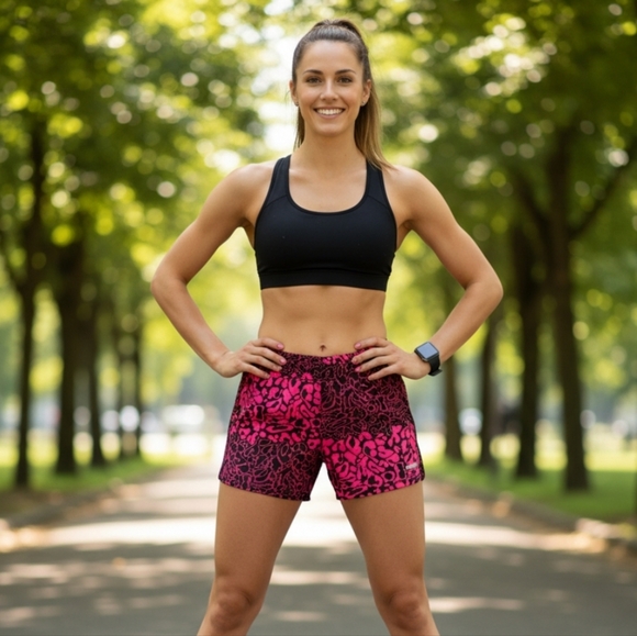 Reebok Pants - Reebok Women's Black and Pink Athletic Shorts